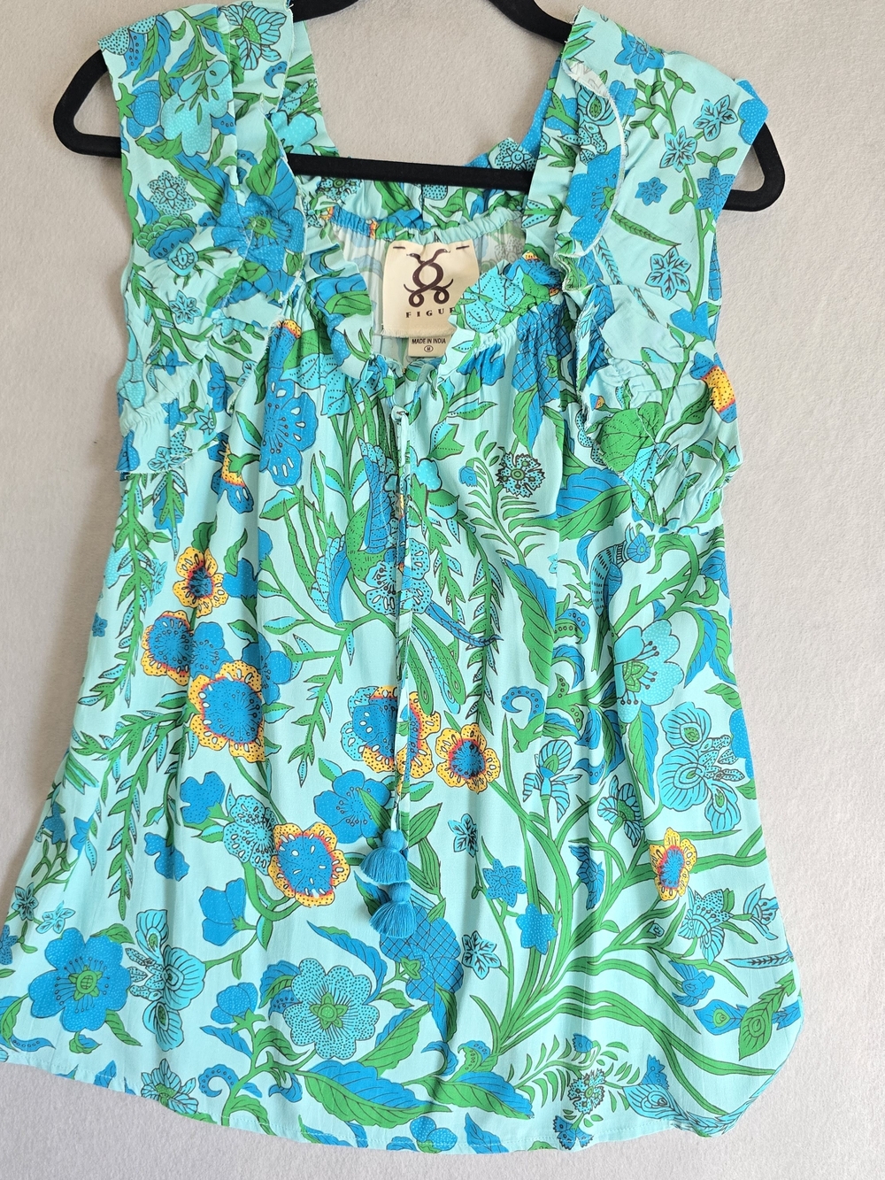 Figue M Turquoise Floral Tie-Front Camisole Boho Colorful Western